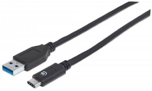 Kabel USB A/USB C SuperSpeed+ MANHATTAN moški/moški, USB 3.1 Gen 2, 1m, črne barve