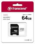 SDXC TRANSCEND MICRO 64GB 300S, 95/45MB/s, C10, UHS-I Speed Class 3 (U3), adapter