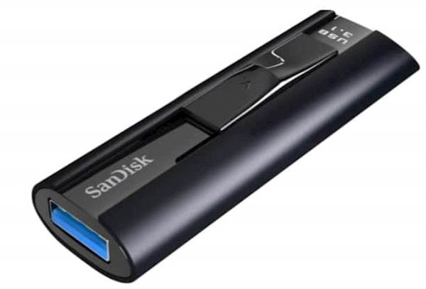 USB DISK SANDISK 128GB EXTREME PRO, 3.1/3.0, črn, drsni priključek, strojna enkripcija