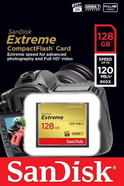 CF SANDISK 128GB EXTREME UDMA7, 120/85MB/s, VPG-20