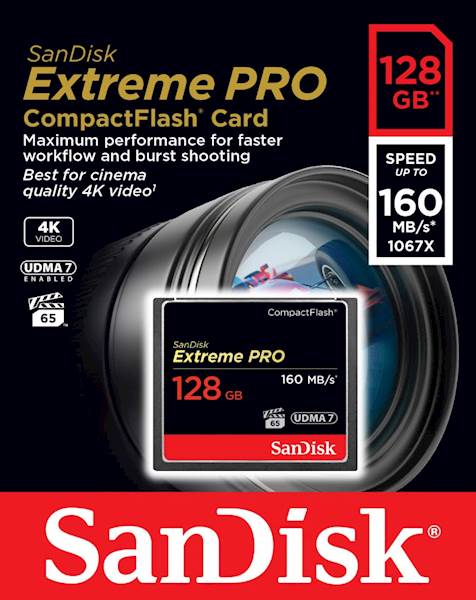 CF SANDISK 128GB EXTREME PRO UDMA7, 160/150MB/s, VPG-65