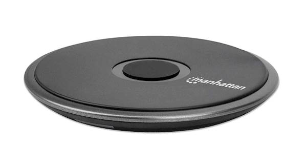 Polnilna plošča okrogla,brezžična MANHATTAN - 10W, 7,5W ali 5W, certifikat Qi, črne barve
