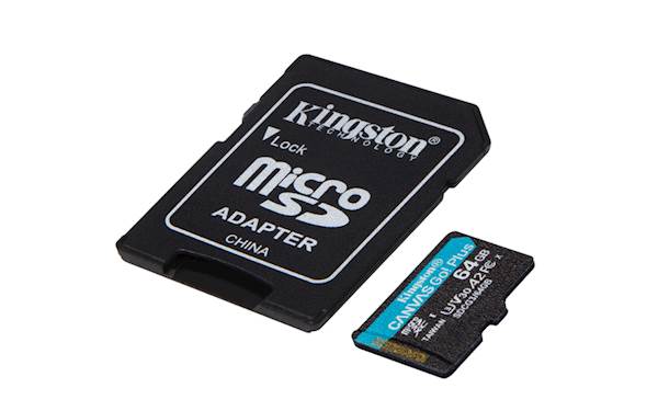 SDXC KINGSTON micro 64GB Canvas Go Plus, 170/70MB/s,  C10, UHS-I, U3, V30, A2, adapter