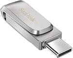 USB C & USB DISK SanDisk 64GB Ultra Dual LUXE, 3.1, srebrn, Type-A in C, kovinski, branje do 150MB/s