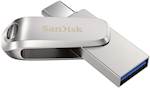 USB C & USB DISK SanDisk 256GB Ultra Dual LUXE, 3.1, srebrn, kovinski, branje do 150MB/s