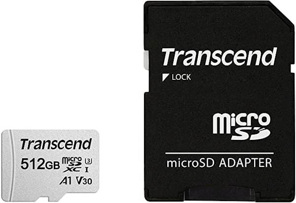 SDXC TRANSCEND MICRO 512GB 300S, 95/45MB/s, C10, UHS-I, U3, A1, adapter
