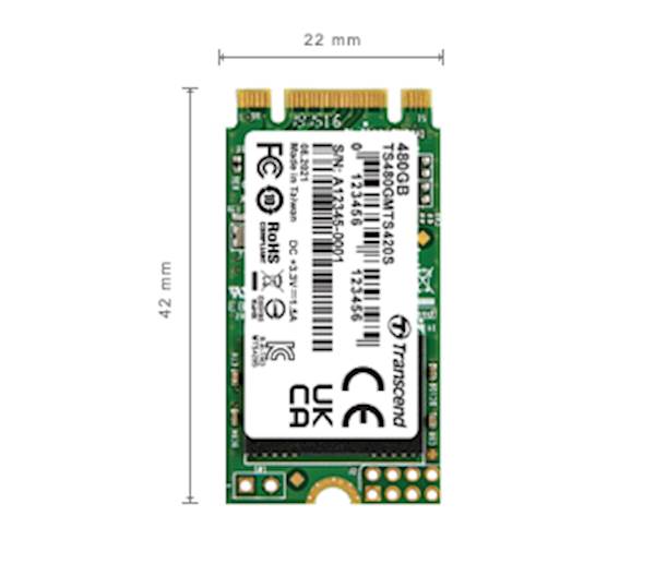 SSD Transcend M.2 2242 480GB 420S, 530/480 MB/s, SATA III
