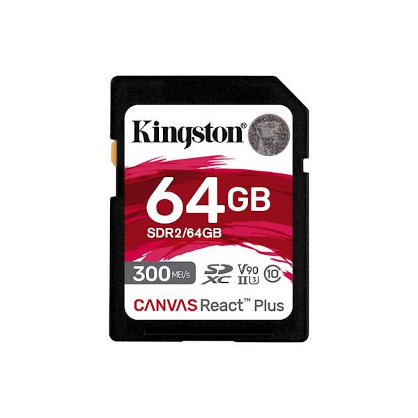 SDXC KINGSTON 64GB Canvas REACT Plus, 300MB/260MB/s, UHS-II, C10, U3, V90