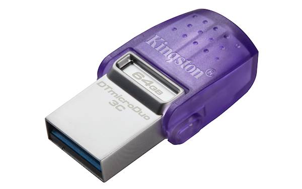 USB C & USB DISK Kingston 64GB DT microDuo3G3, 3.2 Gen1, OTG, plastičen s pokrovčkom *NWW