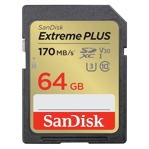 SDXC SANDISK 64GB EXTREME PLUS, 170/80MB/s, UHS-I, C10, U3, V30