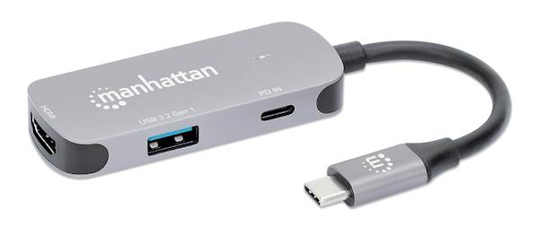 Priklopna postaja MANHATTAN 3-v-1 USB-C v HDMI sive barve