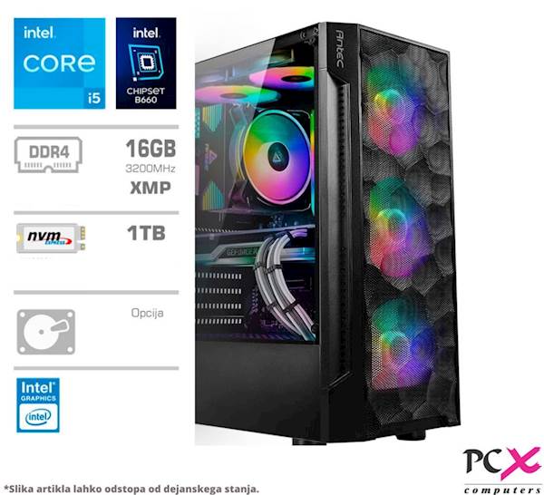 Računalnik PCX Exton 233, i5 12400/16GB/1TB/RGB