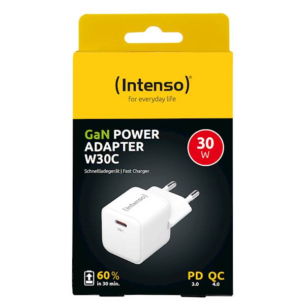 Polnilni adapter Intenso W30C GaN, 1 x USB-C, PD 3.0, QC 4.0, 100 - 240V