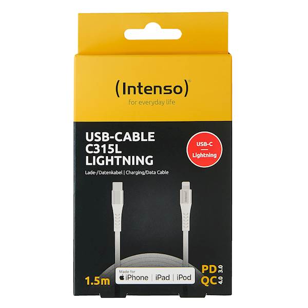Polnilni kabel Intenso C315L, USB-C/Lightning, 1,5 m, max 20V/3A/60W, 480 Mbps