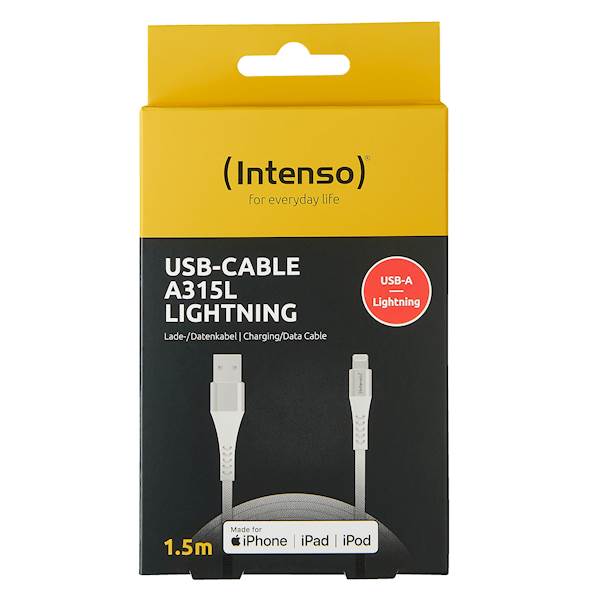 Polnilni kabel Intenso A315L, USB-A/Lightning, 1,5 m, max 5V/2,4A/12W, 480 Mbps
