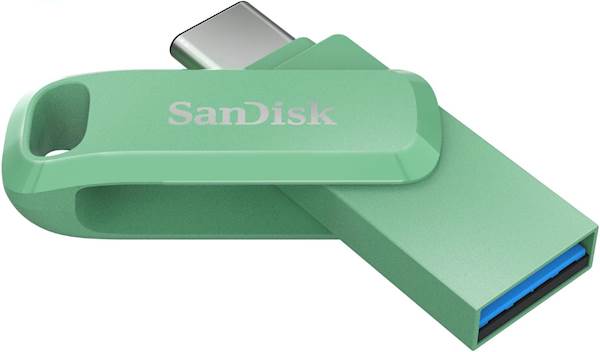 USB C & USB disk SanDisk 256GB Ultra Dual GO, 3.1/3.0, b do 400 MB/s, zelena
