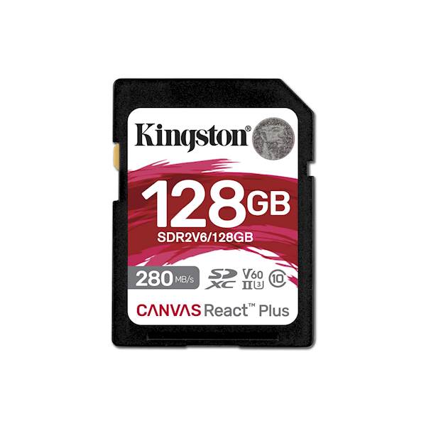 SDXC KINGSTON 128GB Canvas REACT Plus, 280/100MB/s, UHS-II, C10, U3, V60, 4K