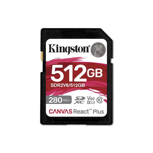 SDXC KINGSTON 512GB Canvas REACT Plus, 280/150MB/s, UHS-II, C10, U3, V60, 4K